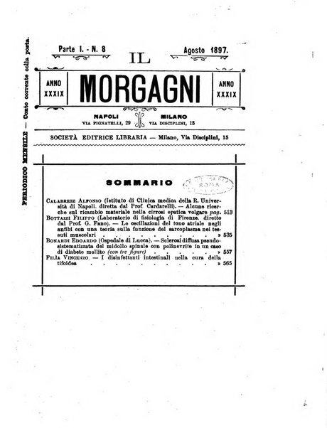 Il morgagni giornale indirizzato al progresso della medicina. Parte 1., Archivio o Memorie originali