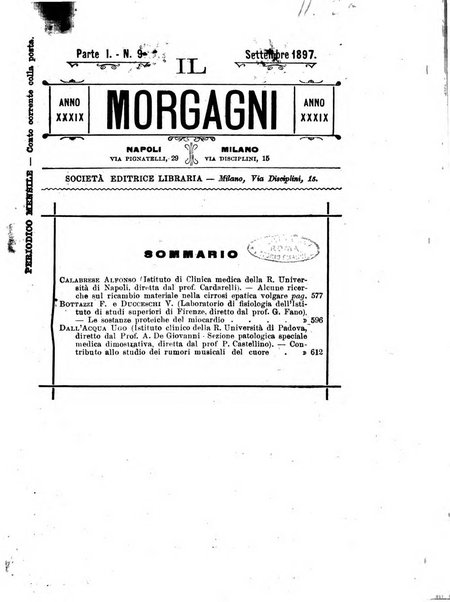 Il morgagni giornale indirizzato al progresso della medicina. Parte 1., Archivio o Memorie originali