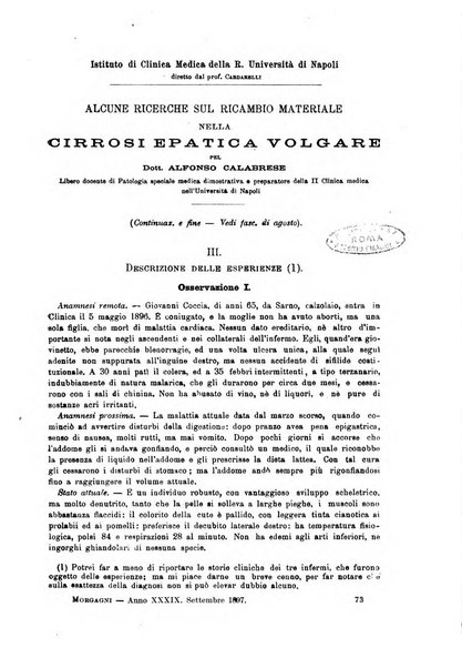 Il morgagni giornale indirizzato al progresso della medicina. Parte 1., Archivio o Memorie originali