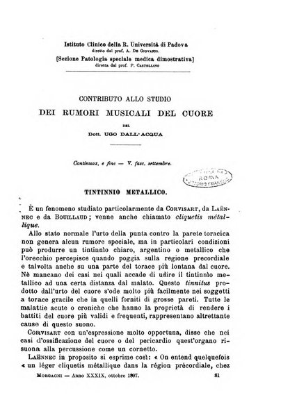 Il morgagni giornale indirizzato al progresso della medicina. Parte 1., Archivio o Memorie originali