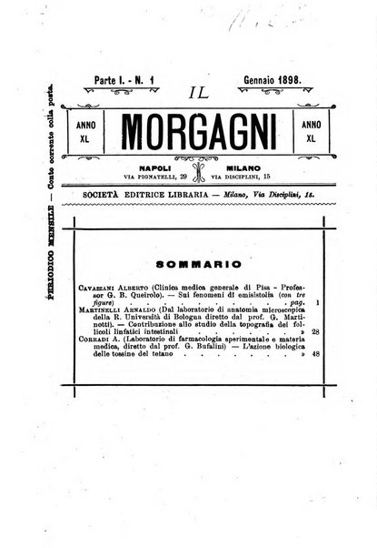 Il morgagni giornale indirizzato al progresso della medicina. Parte 1., Archivio o Memorie originali