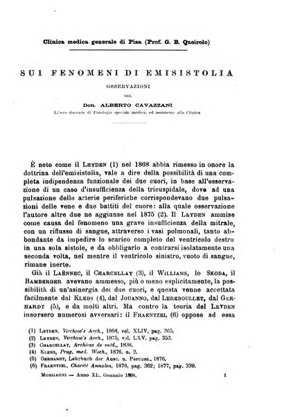 Il morgagni giornale indirizzato al progresso della medicina. Parte 1., Archivio o Memorie originali