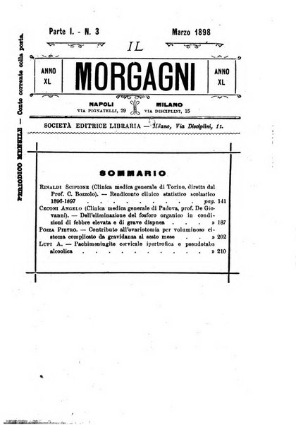 Il morgagni giornale indirizzato al progresso della medicina. Parte 1., Archivio o Memorie originali