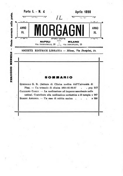 Il morgagni giornale indirizzato al progresso della medicina. Parte 1., Archivio o Memorie originali