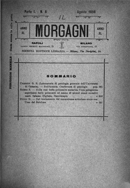 Il morgagni giornale indirizzato al progresso della medicina. Parte 1., Archivio o Memorie originali