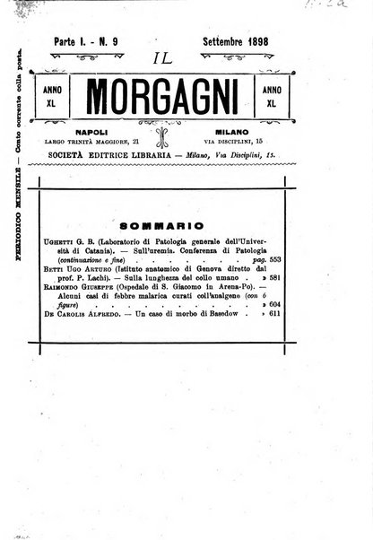 Il morgagni giornale indirizzato al progresso della medicina. Parte 1., Archivio o Memorie originali