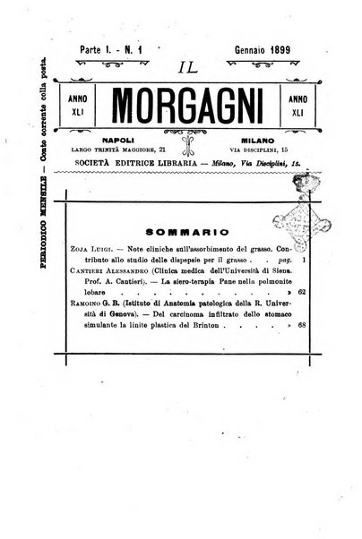 Il morgagni giornale indirizzato al progresso della medicina. Parte 1., Archivio o Memorie originali