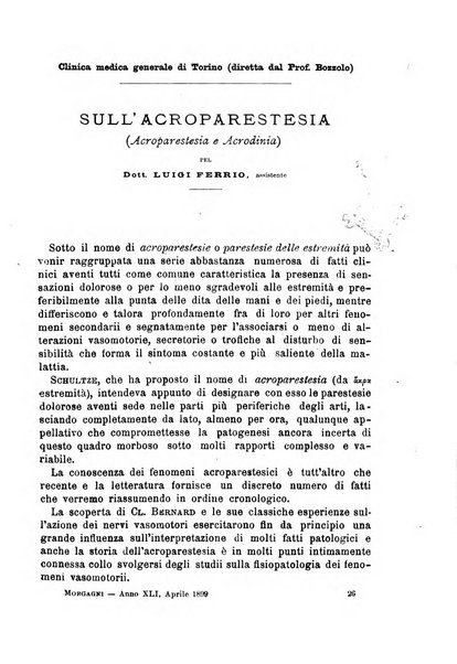 Il morgagni giornale indirizzato al progresso della medicina. Parte 1., Archivio o Memorie originali