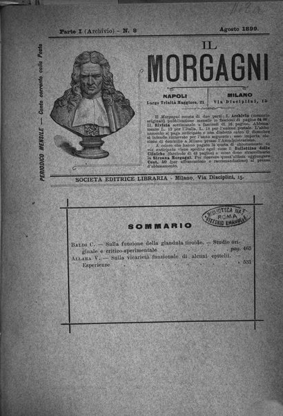 Il morgagni giornale indirizzato al progresso della medicina. Parte 1., Archivio o Memorie originali