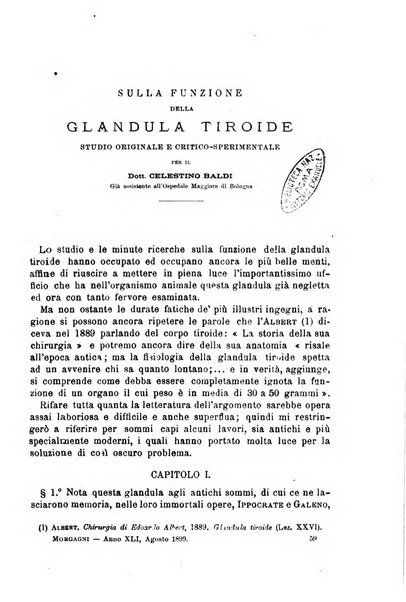 Il morgagni giornale indirizzato al progresso della medicina. Parte 1., Archivio o Memorie originali