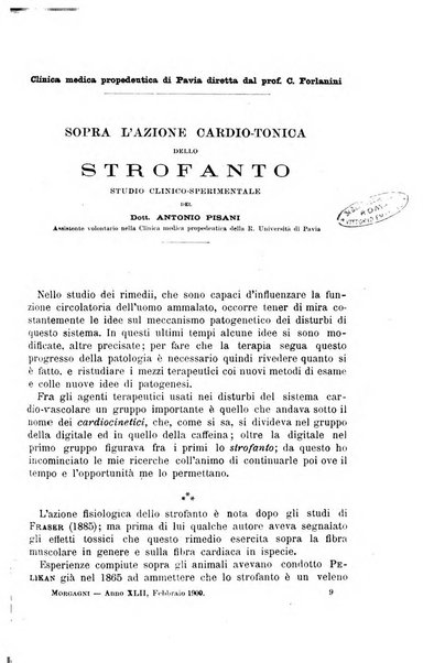 Il morgagni giornale indirizzato al progresso della medicina. Parte 1., Archivio o Memorie originali