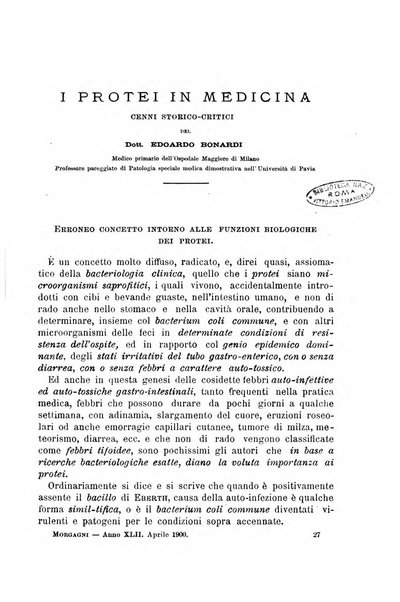 Il morgagni giornale indirizzato al progresso della medicina. Parte 1., Archivio o Memorie originali