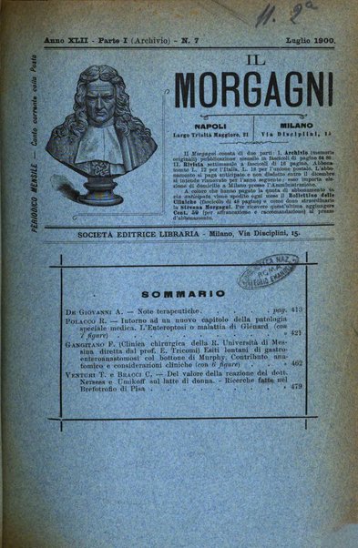 Il morgagni giornale indirizzato al progresso della medicina. Parte 1., Archivio o Memorie originali