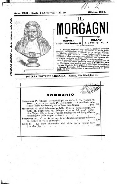 Il morgagni giornale indirizzato al progresso della medicina. Parte 1., Archivio o Memorie originali