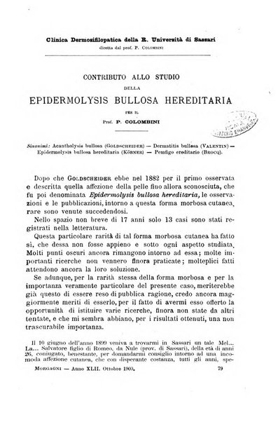 Il morgagni giornale indirizzato al progresso della medicina. Parte 1., Archivio o Memorie originali