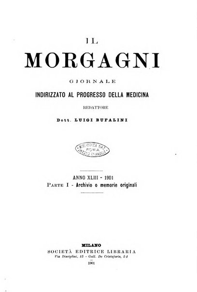 Il morgagni giornale indirizzato al progresso della medicina. Parte 1., Archivio o Memorie originali