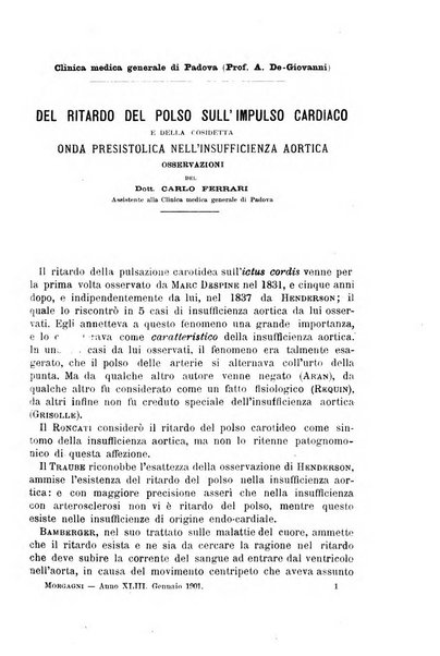 Il morgagni giornale indirizzato al progresso della medicina. Parte 1., Archivio o Memorie originali