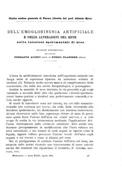 Il morgagni giornale indirizzato al progresso della medicina. Parte 1., Archivio o Memorie originali