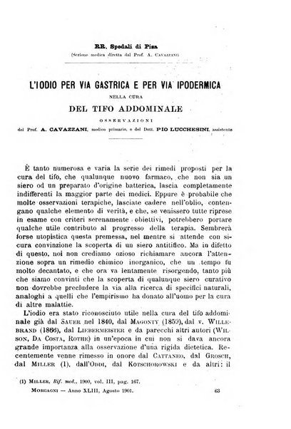 Il morgagni giornale indirizzato al progresso della medicina. Parte 1., Archivio o Memorie originali