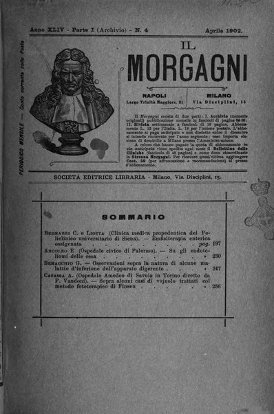 Il morgagni giornale indirizzato al progresso della medicina. Parte 1., Archivio o Memorie originali