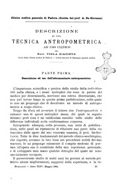 Il morgagni giornale indirizzato al progresso della medicina. Parte 1., Archivio o Memorie originali