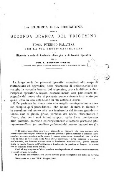 Il morgagni giornale indirizzato al progresso della medicina. Parte 1., Archivio o Memorie originali