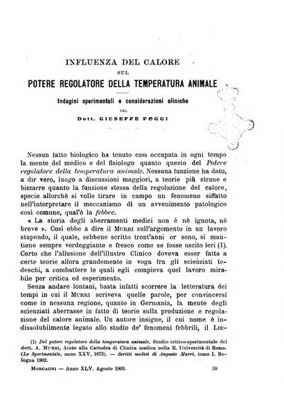 Il morgagni giornale indirizzato al progresso della medicina. Parte 1., Archivio o Memorie originali