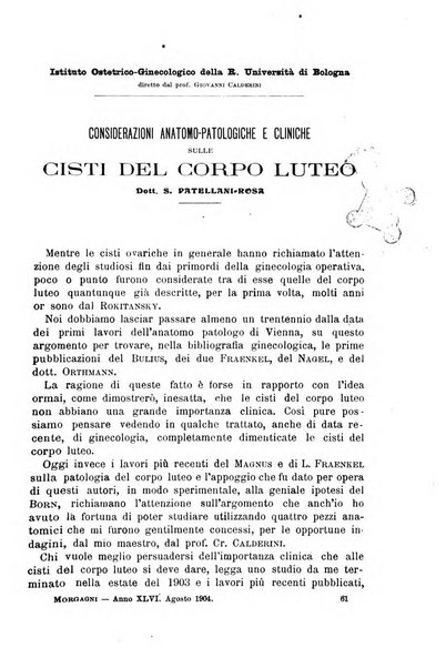 Il morgagni giornale indirizzato al progresso della medicina. Parte 1., Archivio o Memorie originali