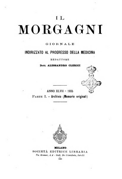 Il morgagni giornale indirizzato al progresso della medicina. Parte 1., Archivio o Memorie originali