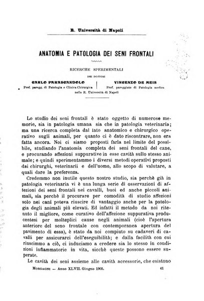 Il morgagni giornale indirizzato al progresso della medicina. Parte 1., Archivio o Memorie originali