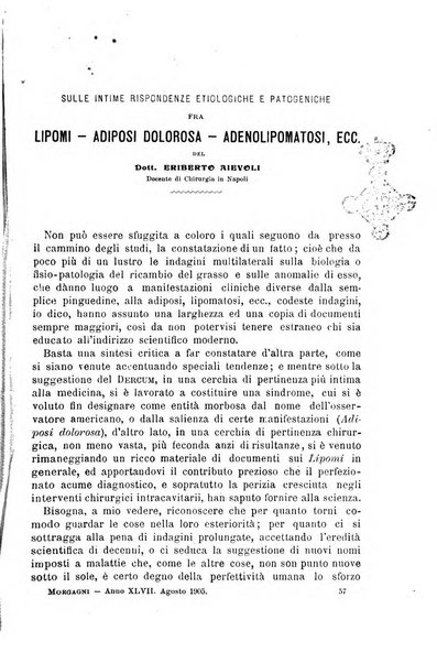 Il morgagni giornale indirizzato al progresso della medicina. Parte 1., Archivio o Memorie originali