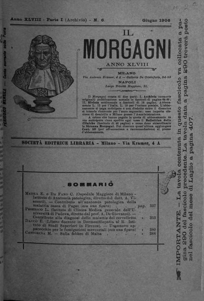 Il morgagni giornale indirizzato al progresso della medicina. Parte 1., Archivio o Memorie originali