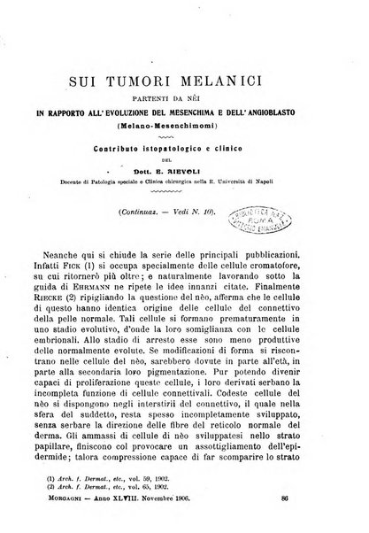 Il morgagni giornale indirizzato al progresso della medicina. Parte 1., Archivio o Memorie originali