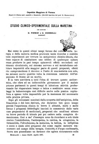 Il morgagni giornale indirizzato al progresso della medicina. Parte 1., Archivio o Memorie originali