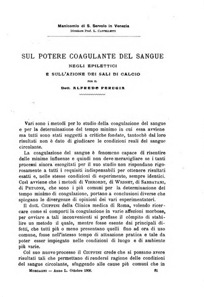 Il morgagni giornale indirizzato al progresso della medicina. Parte 1., Archivio o Memorie originali