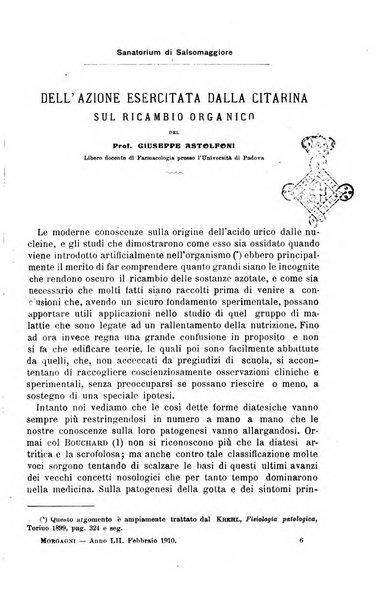 Il morgagni giornale indirizzato al progresso della medicina. Parte 1., Archivio o Memorie originali