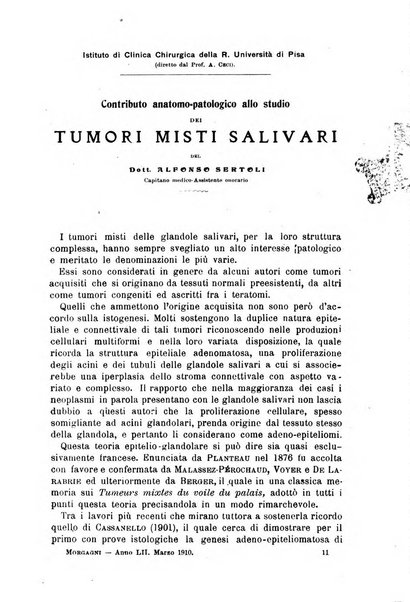 Il morgagni giornale indirizzato al progresso della medicina. Parte 1., Archivio o Memorie originali