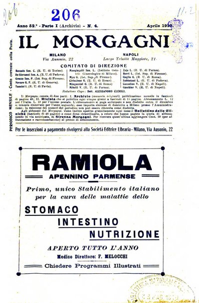 Il morgagni giornale indirizzato al progresso della medicina. Parte 1., Archivio o Memorie originali