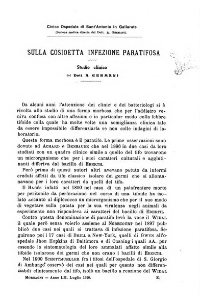 Il morgagni giornale indirizzato al progresso della medicina. Parte 1., Archivio o Memorie originali