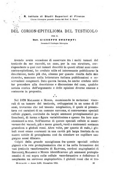 Il morgagni giornale indirizzato al progresso della medicina. Parte 1., Archivio o Memorie originali