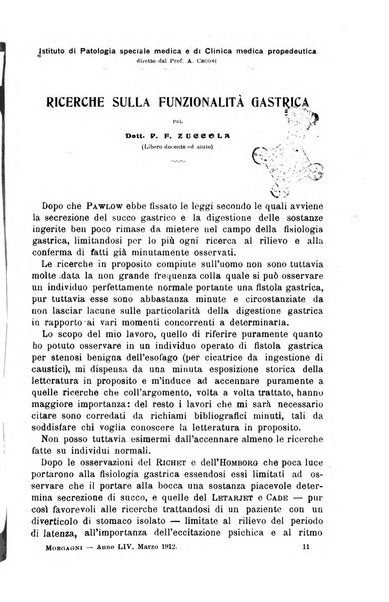 Il morgagni giornale indirizzato al progresso della medicina. Parte 1., Archivio o Memorie originali