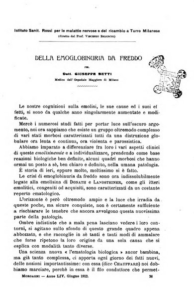 Il morgagni giornale indirizzato al progresso della medicina. Parte 1., Archivio o Memorie originali