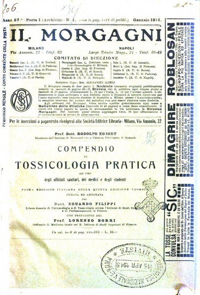 Il morgagni giornale indirizzato al progresso della medicina. Parte 1., Archivio o Memorie originali