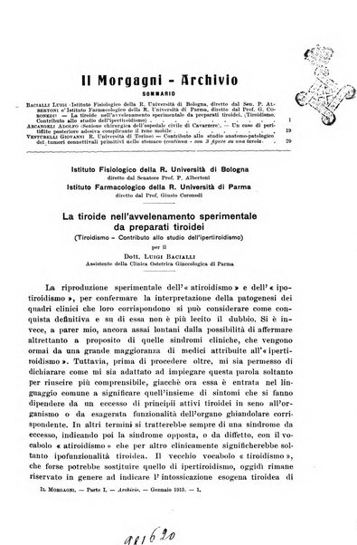 Il morgagni giornale indirizzato al progresso della medicina. Parte 1., Archivio o Memorie originali