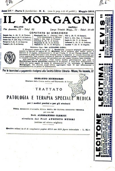 Il morgagni giornale indirizzato al progresso della medicina. Parte 1., Archivio o Memorie originali