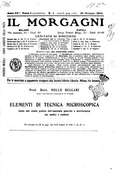 Il morgagni giornale indirizzato al progresso della medicina. Parte 1., Archivio o Memorie originali