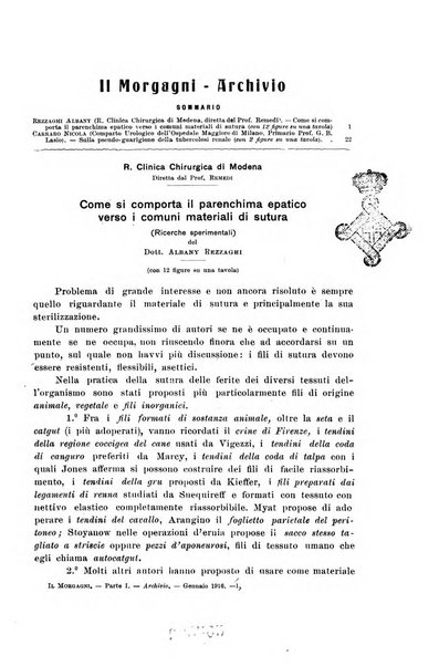 Il morgagni giornale indirizzato al progresso della medicina. Parte 1., Archivio o Memorie originali