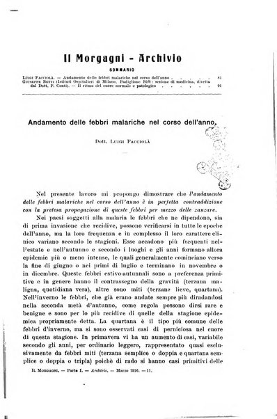 Il morgagni giornale indirizzato al progresso della medicina. Parte 1., Archivio o Memorie originali