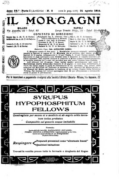 Il morgagni giornale indirizzato al progresso della medicina. Parte 1., Archivio o Memorie originali