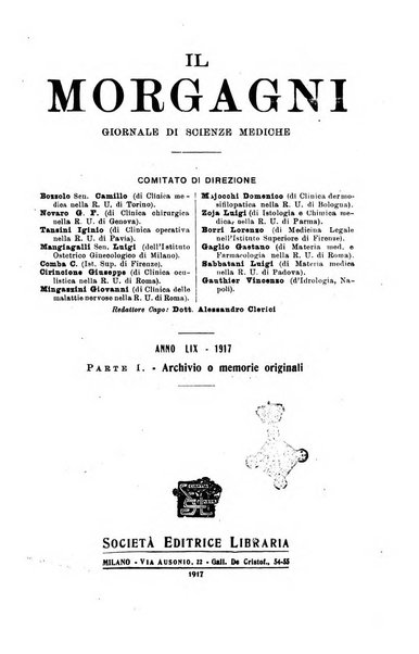 Il morgagni giornale indirizzato al progresso della medicina. Parte 1., Archivio o Memorie originali